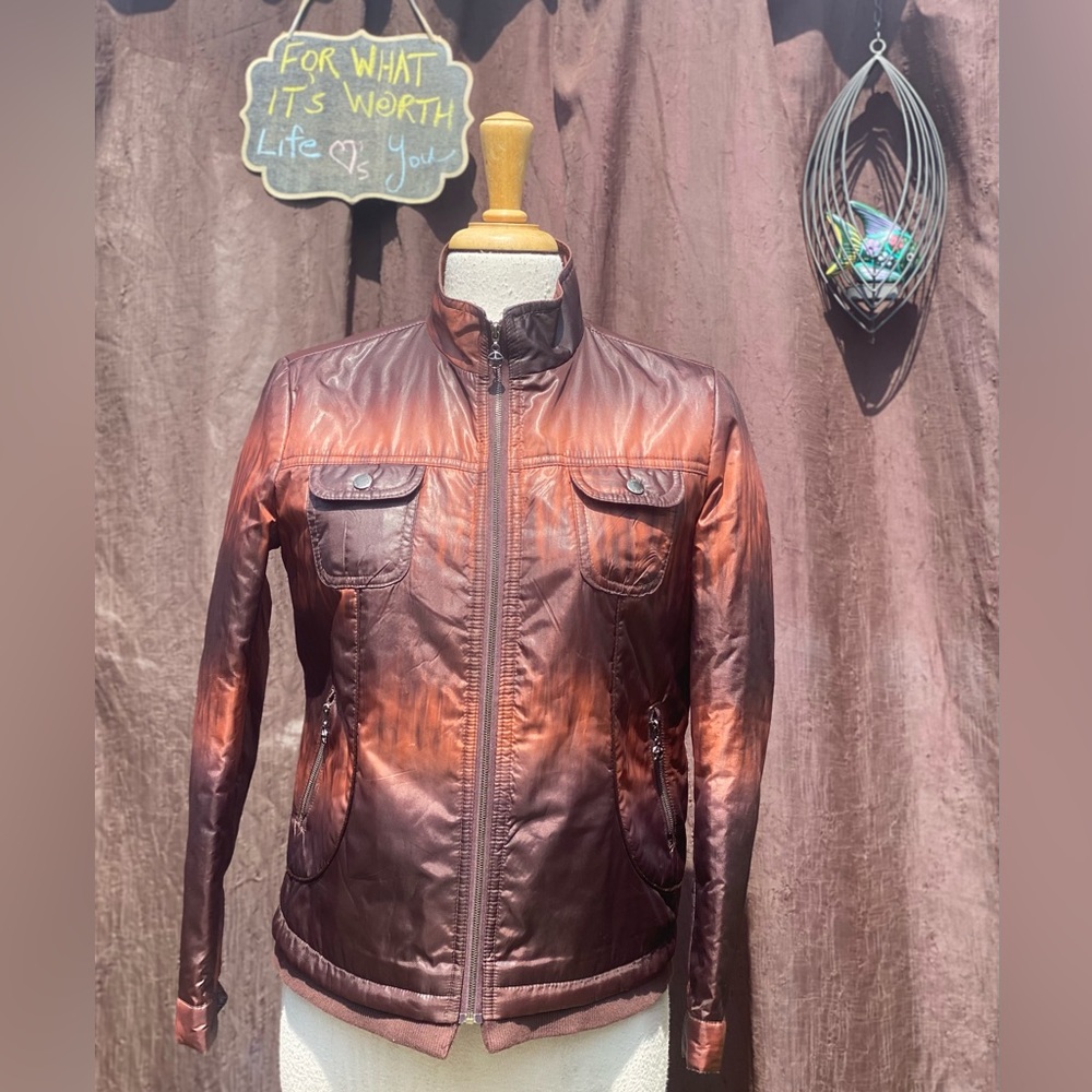 FF Wing Patina Brown Biker Bomber Jacket – Unique Moto-Style, Size S